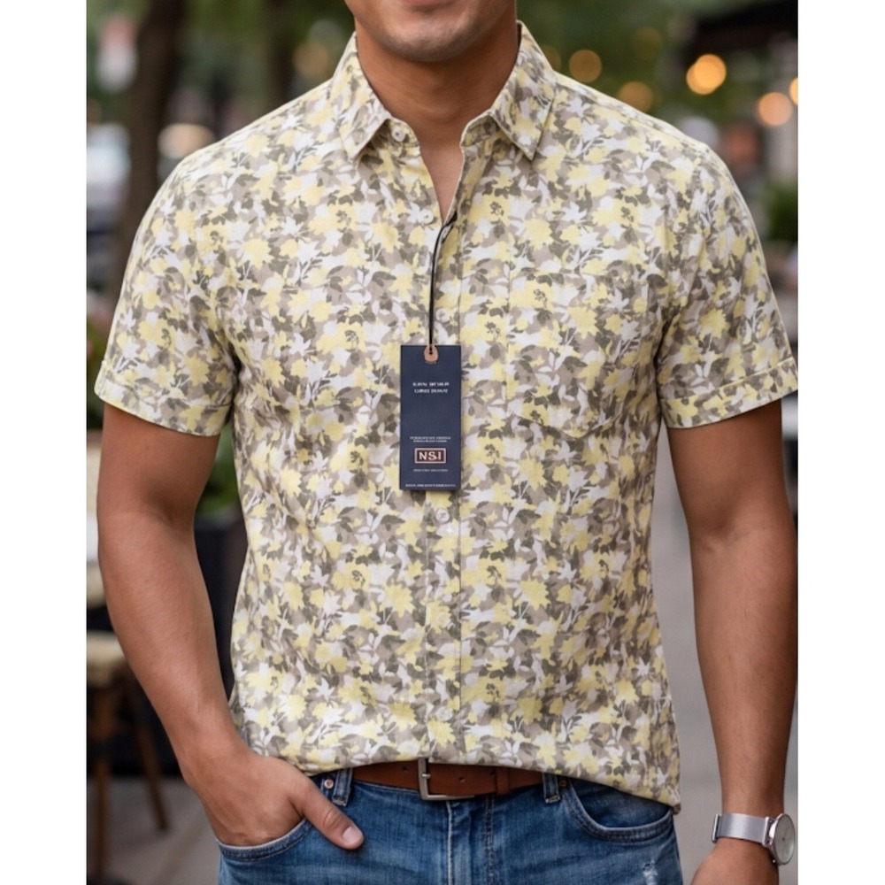 Nickel & iron‎  Floral yellow short-sleeve shirt style.NWS9209 Size S